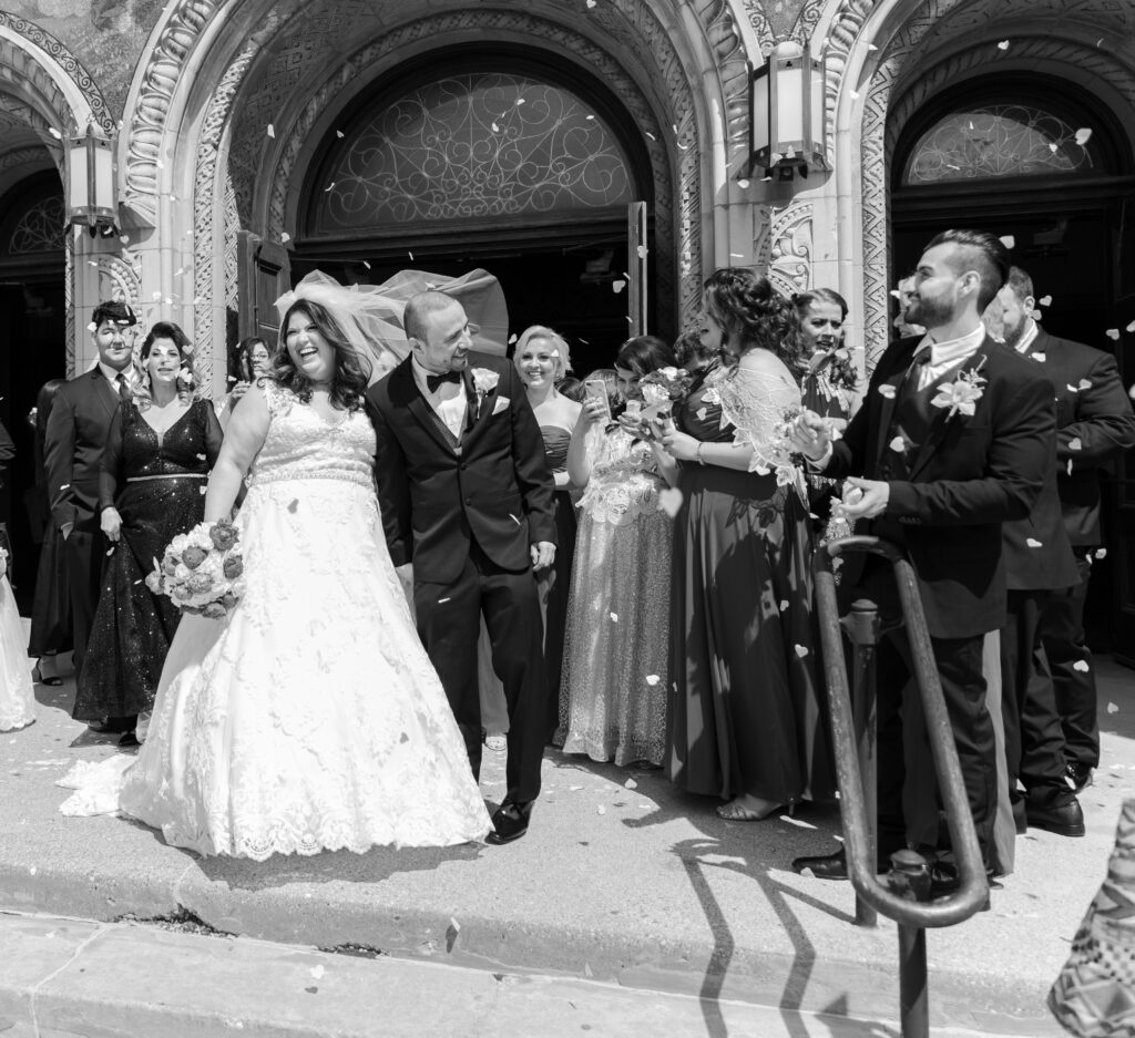 Bride and groom outside St. Anthony's Church in Bridgeport Chicago
